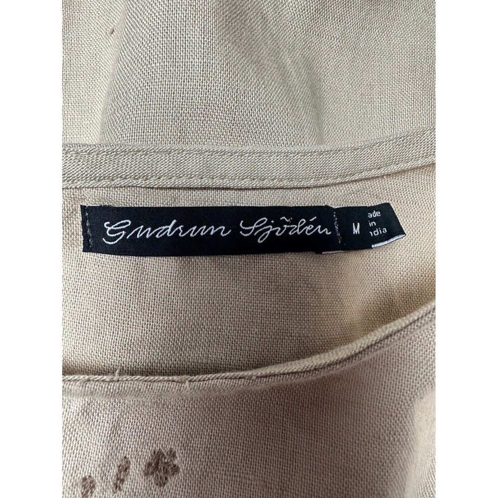 Gudrun Sjoden‎ Linen Organic Cotton Dress Beige Embroidered Midi Size M Cottage - Picture 3 of 14